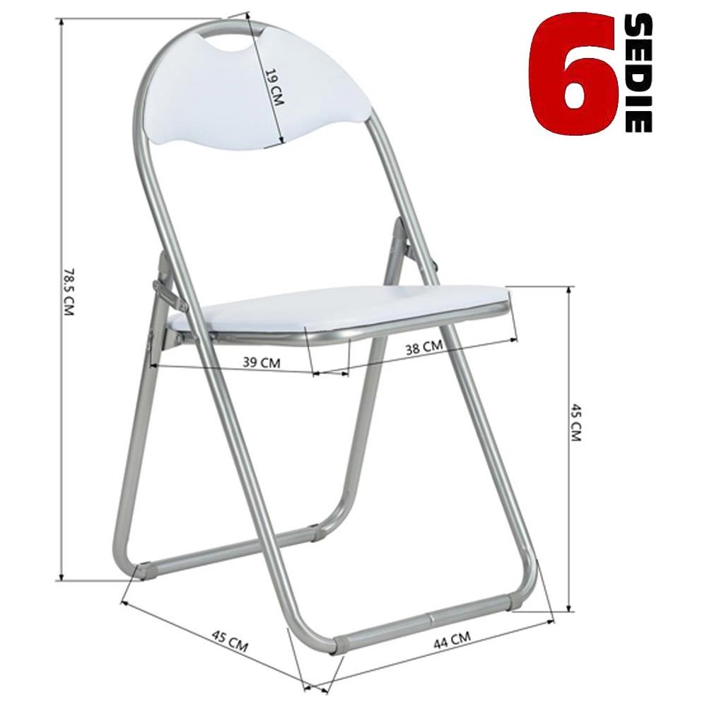 Set 6 Pezzi Sedie Imbottite Pieghevoli Colore Sedia Bianco Struttura Silver - Foto 5