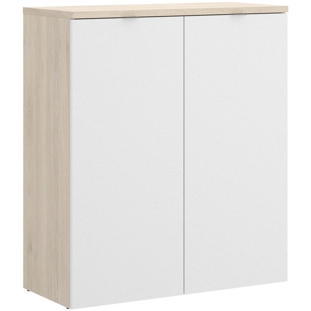 Armadio Multiuso Gaviola, Mobile Basso Multifunzione, Armadietto A 2 Ante, 79x40h96 Cm, Bianco E Rovere - Foto 2