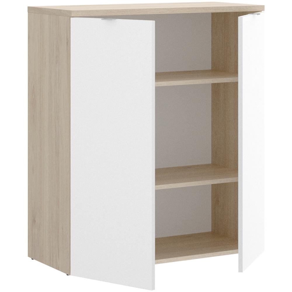 Armadio Multiuso Gaviola, Mobile Basso Multifunzione, Armadietto A 2 Ante, 79x40h96 Cm, Bianco E Rovere - Foto 4
