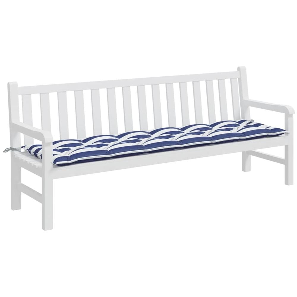 Cuscino Panca Giardino Righe Bianche E Blu 200x50x7 Cm Tessuto - Foto 3