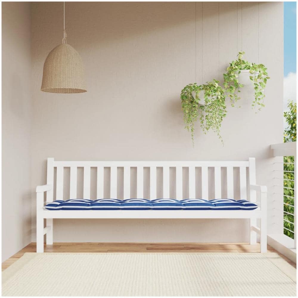 Cuscino Panca Giardino Righe Bianche E Blu 200x50x7 Cm Tessuto - Foto 1