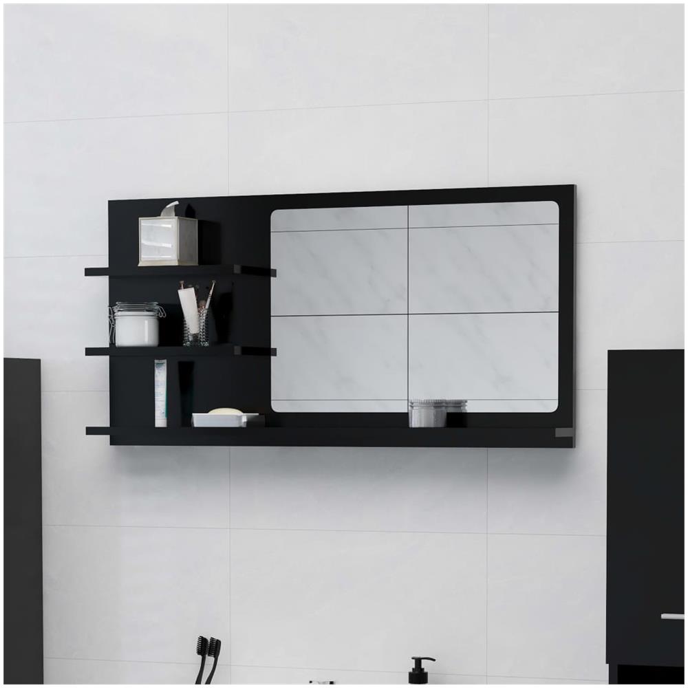 Specchio da Bagno Nero 90x10,5x45 cm in Legno Multistrato - Foto 1