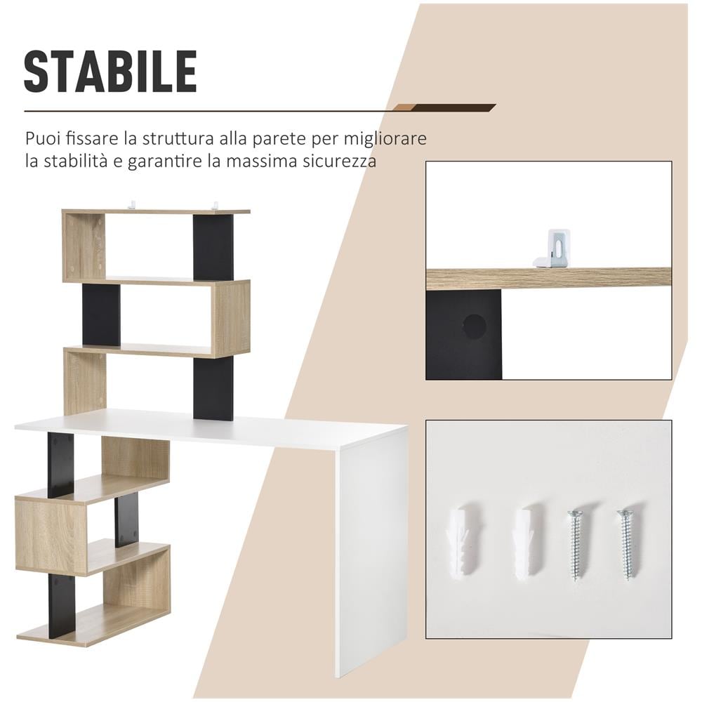 Scrivania Con Libreria Per Camera, Scrivania Ufficio, Scrivania Porta Pc In Legno Multicolore, 120x60x148cm - Foto 2