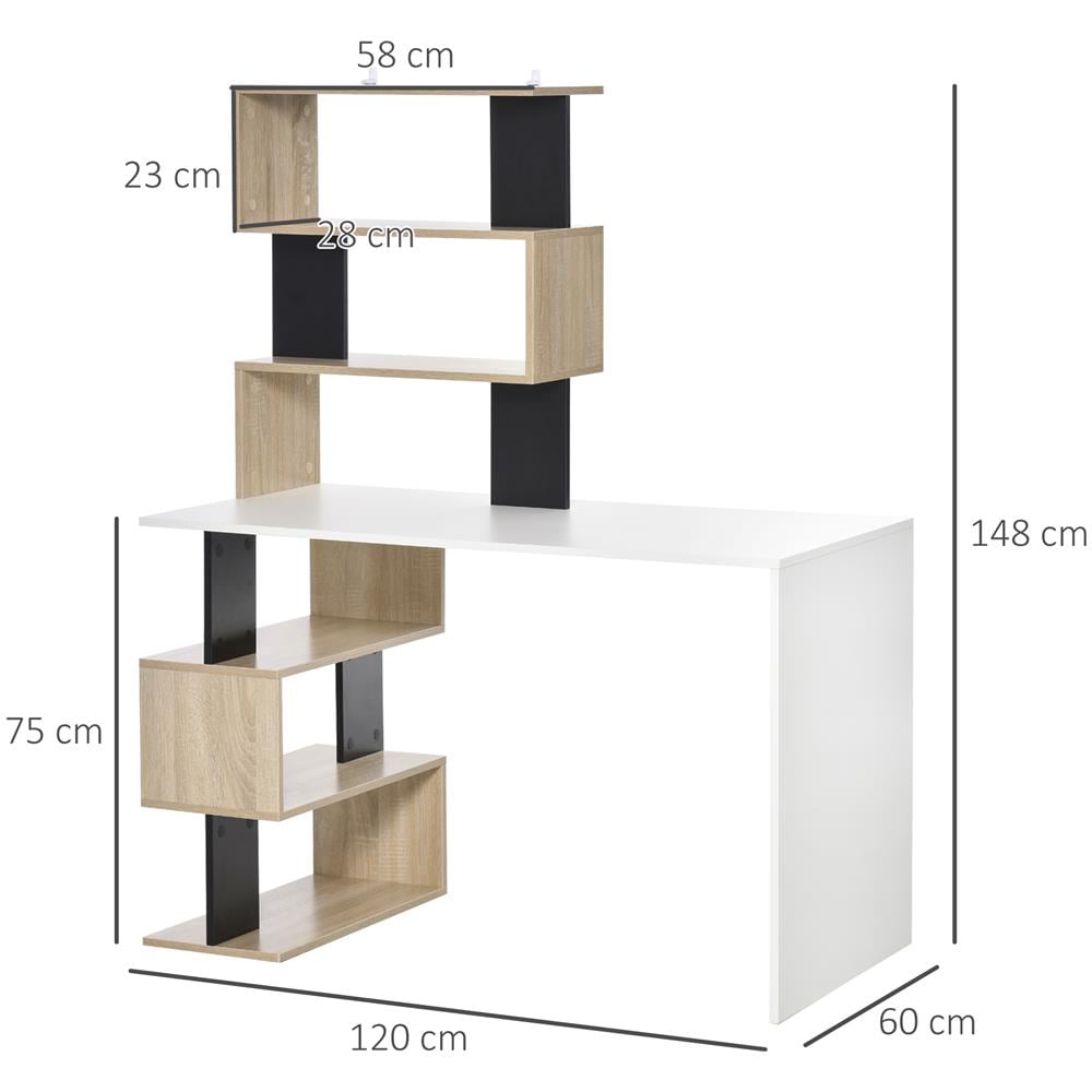 Scrivania Con Libreria Per Camera, Scrivania Ufficio, Scrivania Porta Pc In Legno Multicolore, 120x60x148cm - Foto 8