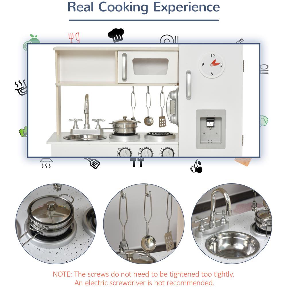 Cucina Giocattolo In Legno Per Bambini Con Lavandino E Fornelli Pentole E Utensili - Bianco - Foto 8