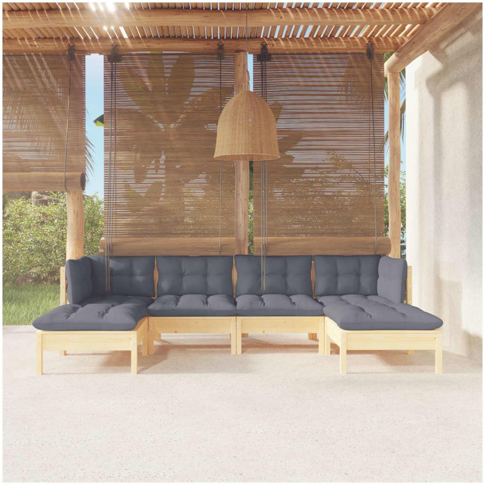 Set Divani Da Giardino 6 Pz Con Cuscini Grigi Massello Di Pino - Foto 1