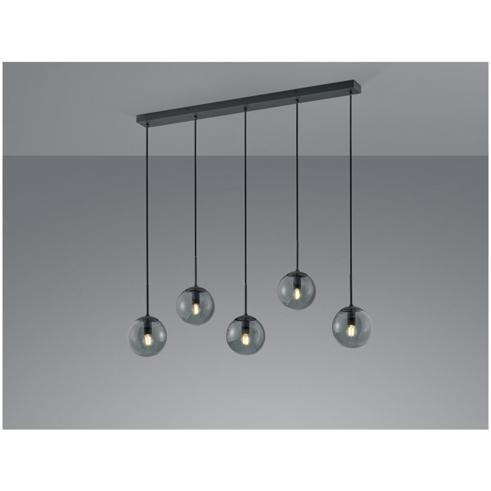 Balini Sospensione Lineare Sfere Vetro Fume' E Metallo Antracite 5 Luci L. 115cm - Foto 1