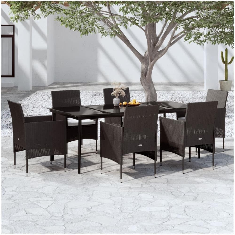 Set Da Pranzo Per Giardino 7 Pz Con Cuscini Nero - Foto 1