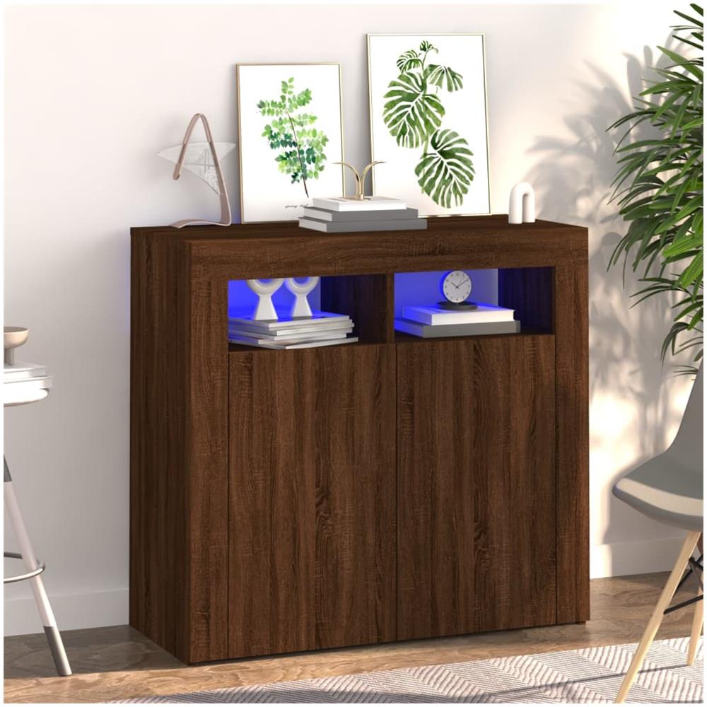 Credenza Con Luci Led Rovere Marrone 80x35x75 Cm - Foto 1