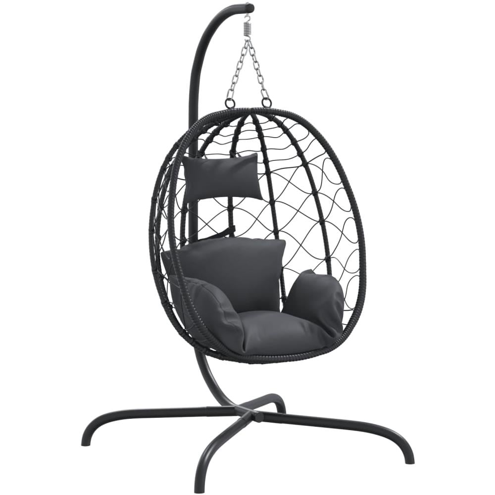 Sedia A Uovo Sospesa Con Cuscino Antracite Polyrattan E Acciaio - Foto 2
