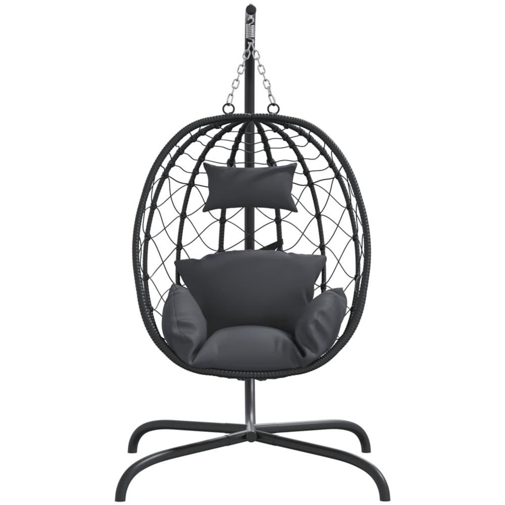 Sedia A Uovo Sospesa Con Cuscino Antracite Polyrattan E Acciaio - Foto 3