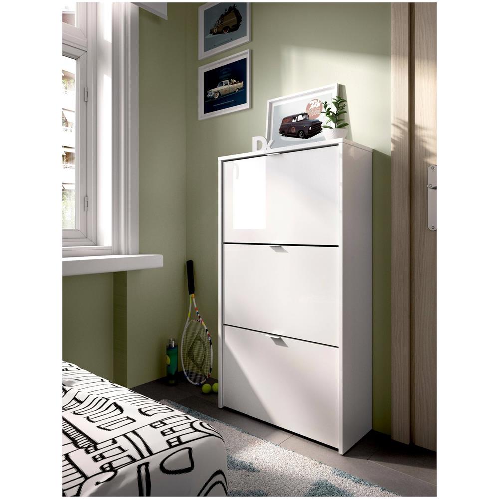 Scarpiera Vignole, Portascarpe Salvaspazio Da Ingresso, Mobiletto Porta Scarpe A 3 Ante A Ribalta, 61x25h113 Cm, Bianco - Foto 1