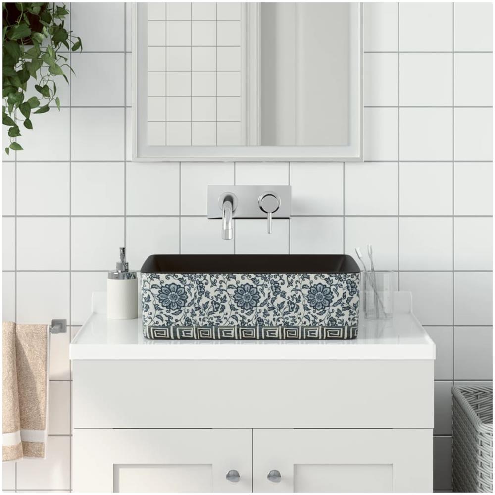 Lavabo Appoggio Nero E Blu Rettangolare 46x35,5x13 Cm Ceramica - Foto 1