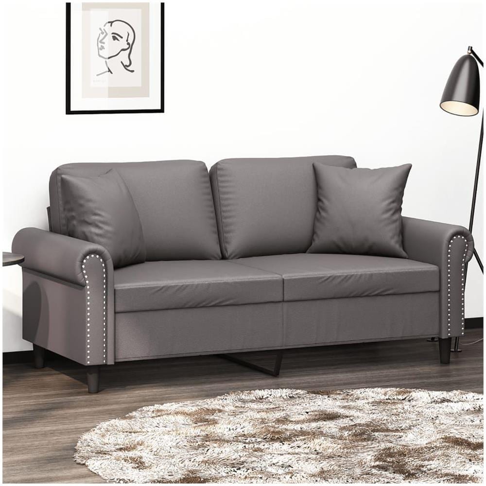 Divano a 2 Posti con Cuscini Grigio 140 cm in Similpelle - Foto 2
