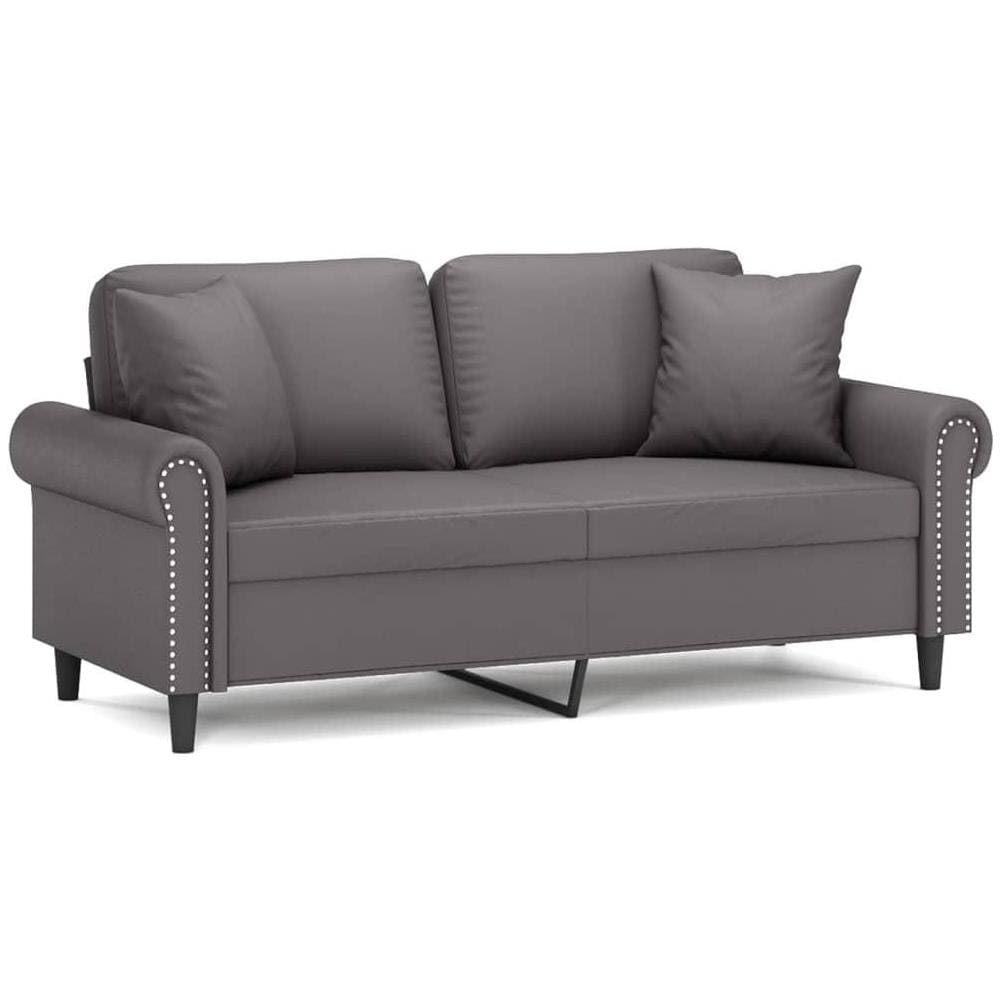 Divano a 2 Posti con Cuscini Grigio 140 cm in Similpelle - Foto 1