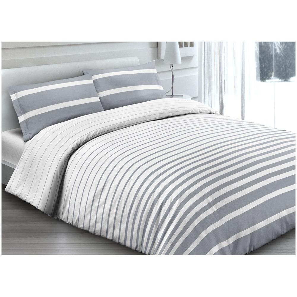 Copritrapunta In Cotone Fantasia Rigato Matrimoniale Grigio - Foto 1