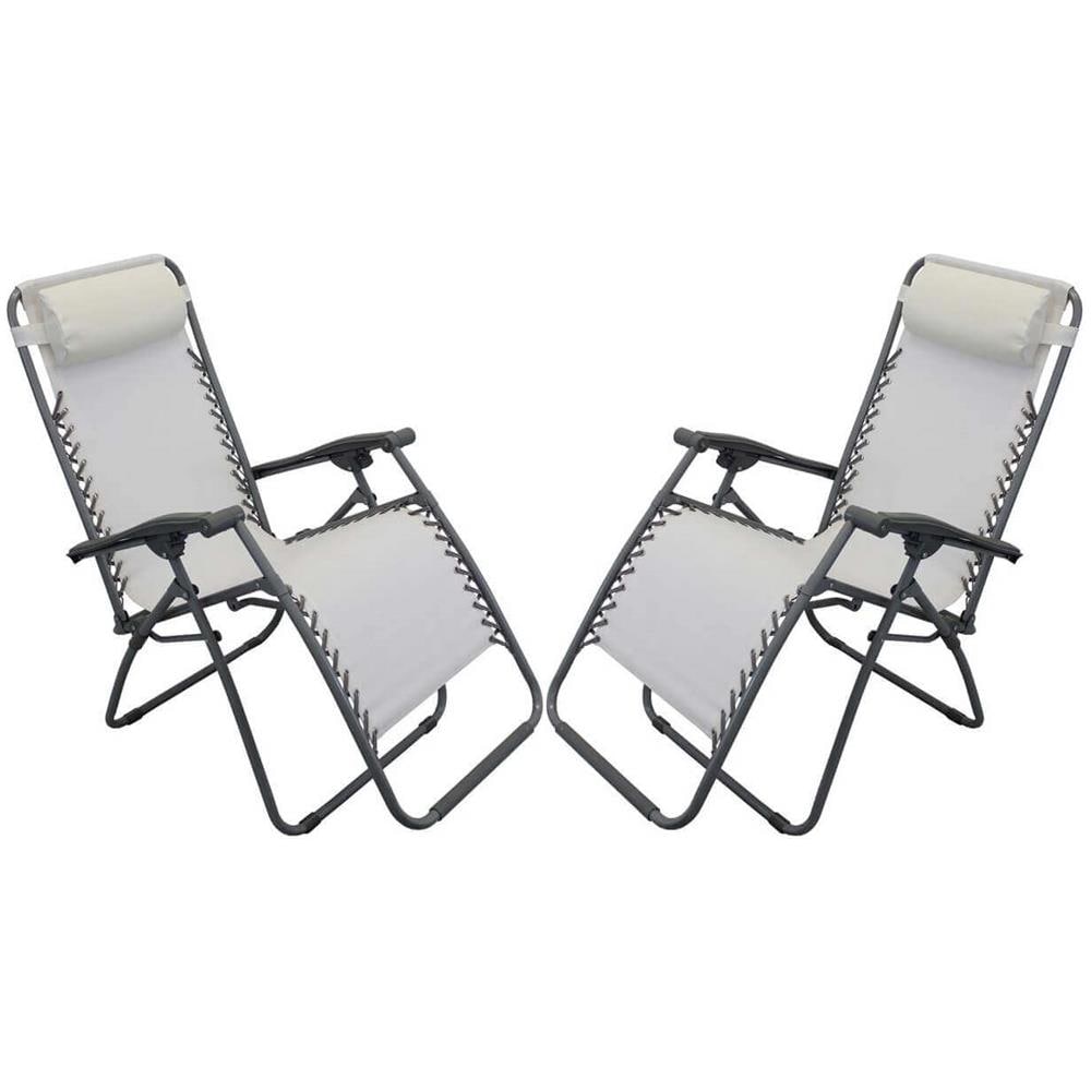 Set Di 2 Sdraio Pieghevole Con Struttura Nera E Textilene Beige Per Campeggio Spiaggia Mare Piscina Giardino - Foto 1