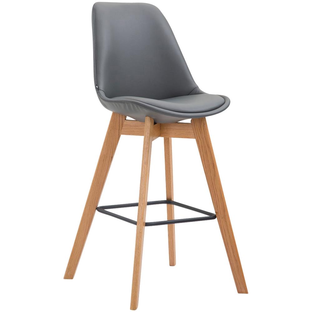 Sgabello Alto Metz in Similpelle I Sgabello Bancone 4 Gambe I Sgabello Cucina con Poggiapiedi Design Tulip I Sedia Scandinava Grigio Natura - Foto 1