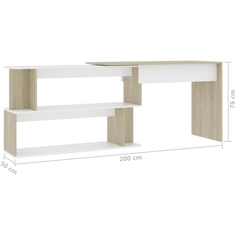 Scrivania ad Angolo Bianca Rovere Sonoma 200x50x76 Multistrato - Foto 13