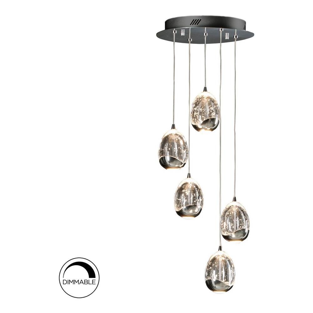 Sospensione A Soffitto A Goccia A Grappolo In Cristallo Con 5 Luci Integrate A Led - Foto 1