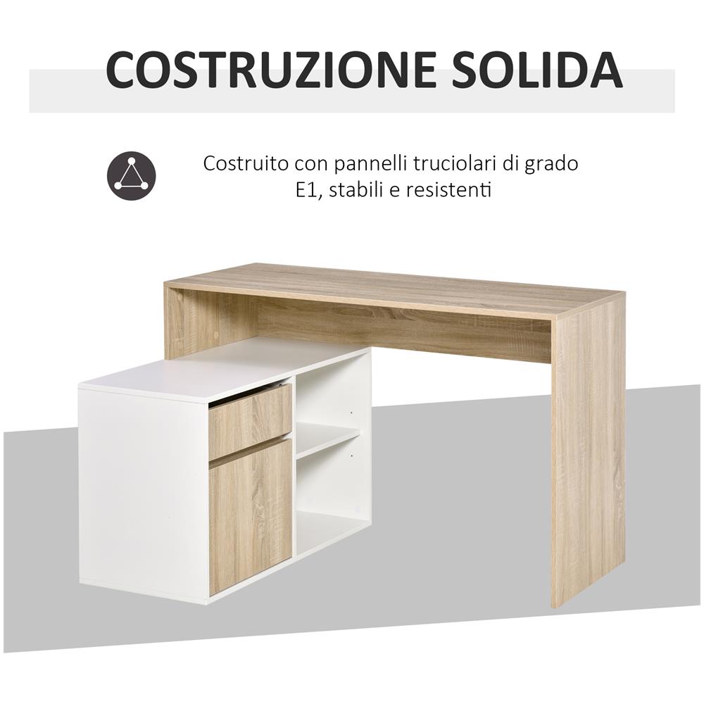 Scrivania Angolare, Scrivania Ad Angolo Per Computer Da Camera O Ufficio, Scrivania Salvaspazio In Legno, Rovere E Bianco - Foto 2