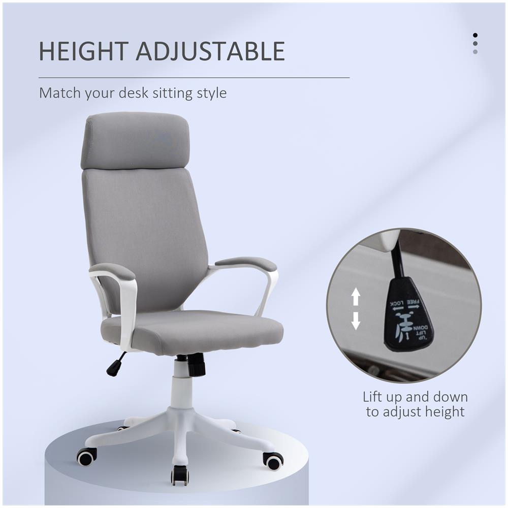 Sedia Da Ufficio Con Poggiatesta, Altezza Regolabile E Funzione Dondolo - Grigio Chiaro - Foto 2