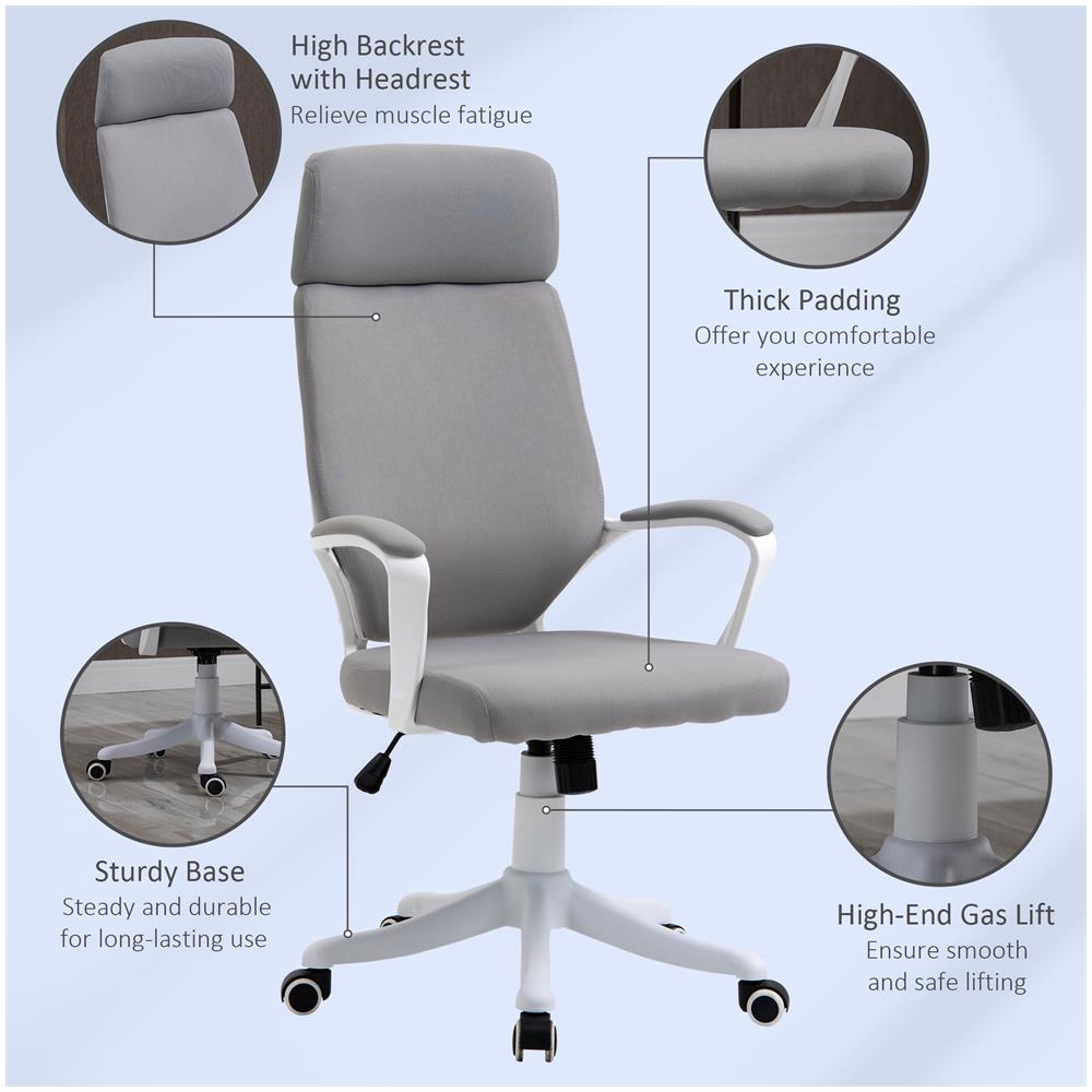 Sedia Da Ufficio Con Poggiatesta, Altezza Regolabile E Funzione Dondolo - Grigio Chiaro - Foto 8