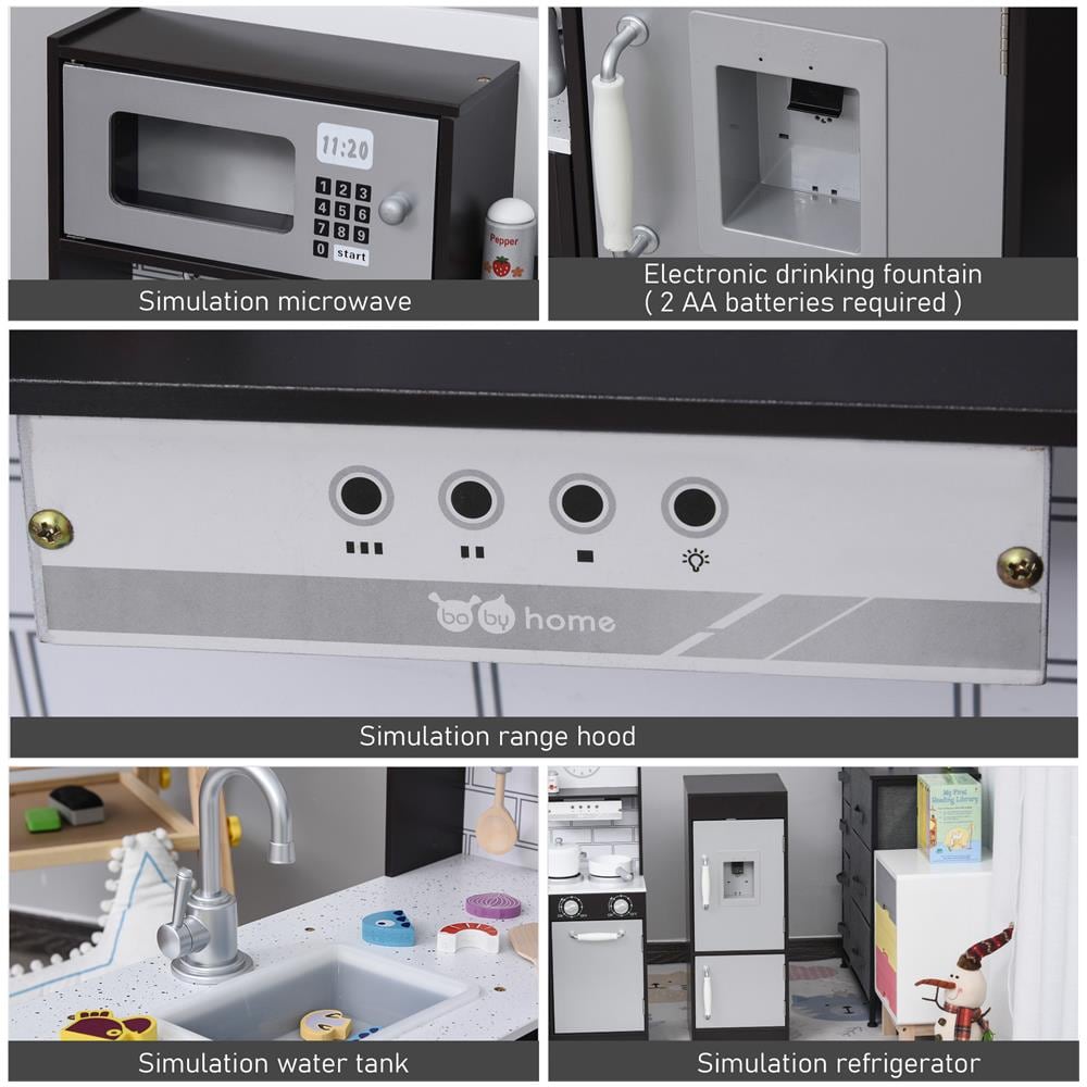 Cucina Giocattolo Per Bambini In Legno Età 3+ - Nero - Foto 2