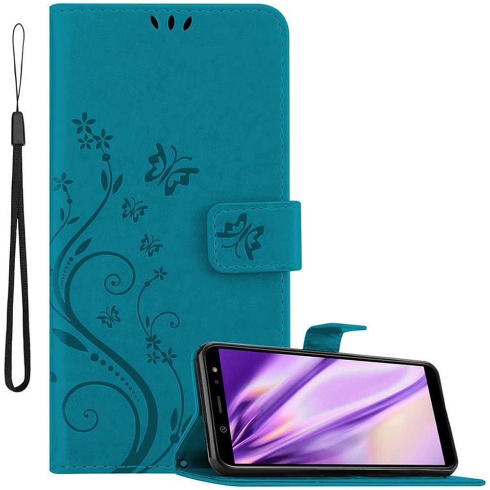 Custodia Compatibile Con Samsung Galaxy A6 2018 In Blu Fiore - Coperchio Protettivo In Design Floreale Con Chiusura Magnetica, Funzione Stand E Slot Per Carte - Foto 1