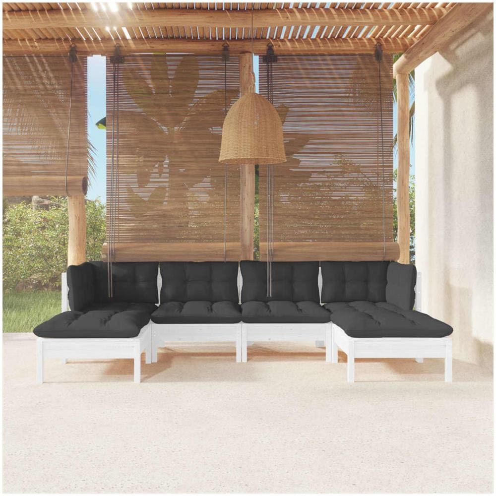 Set Divani Da Giardino 6 Pz Con Cuscini Bianchi Legno Di Pino - Foto 1