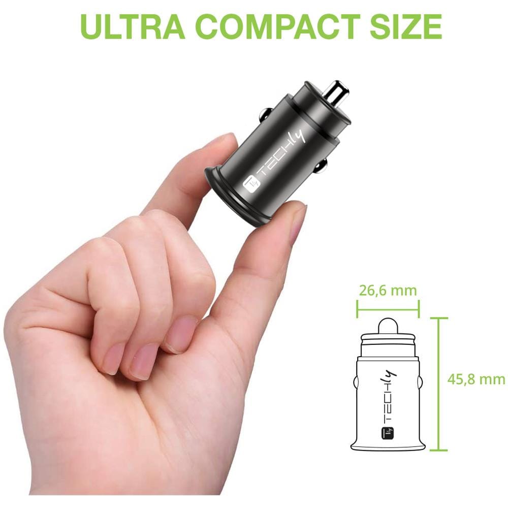 Mini Caricatore Da Auto Usb-a E Usb-c Quick Charge 3.0 38w In Metallo Nero - Foto 2