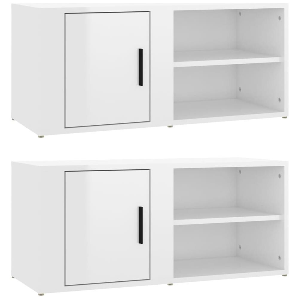 Mobili Tv 2 Pz Bianco Lucido 80x31,5x36cm In Legno Multistrato - Foto 2