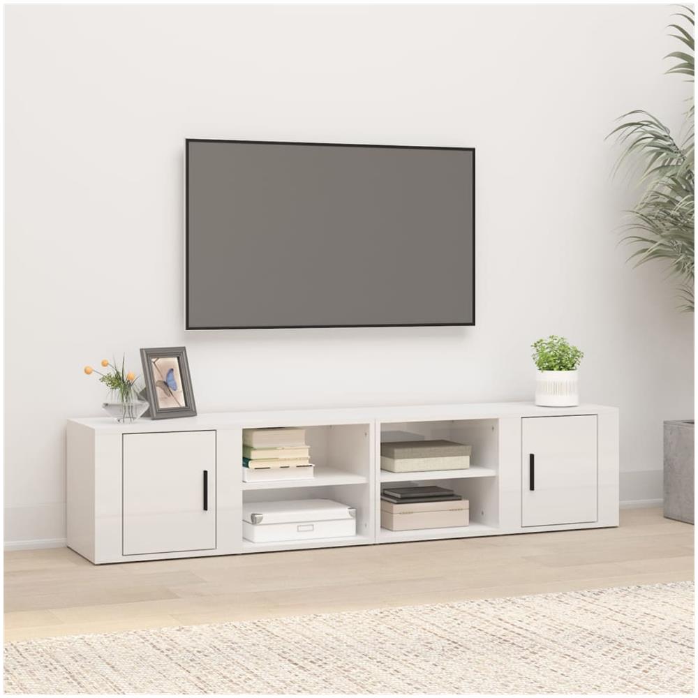 Mobili Tv 2 Pz Bianco Lucido 80x31,5x36cm In Legno Multistrato - Foto 1