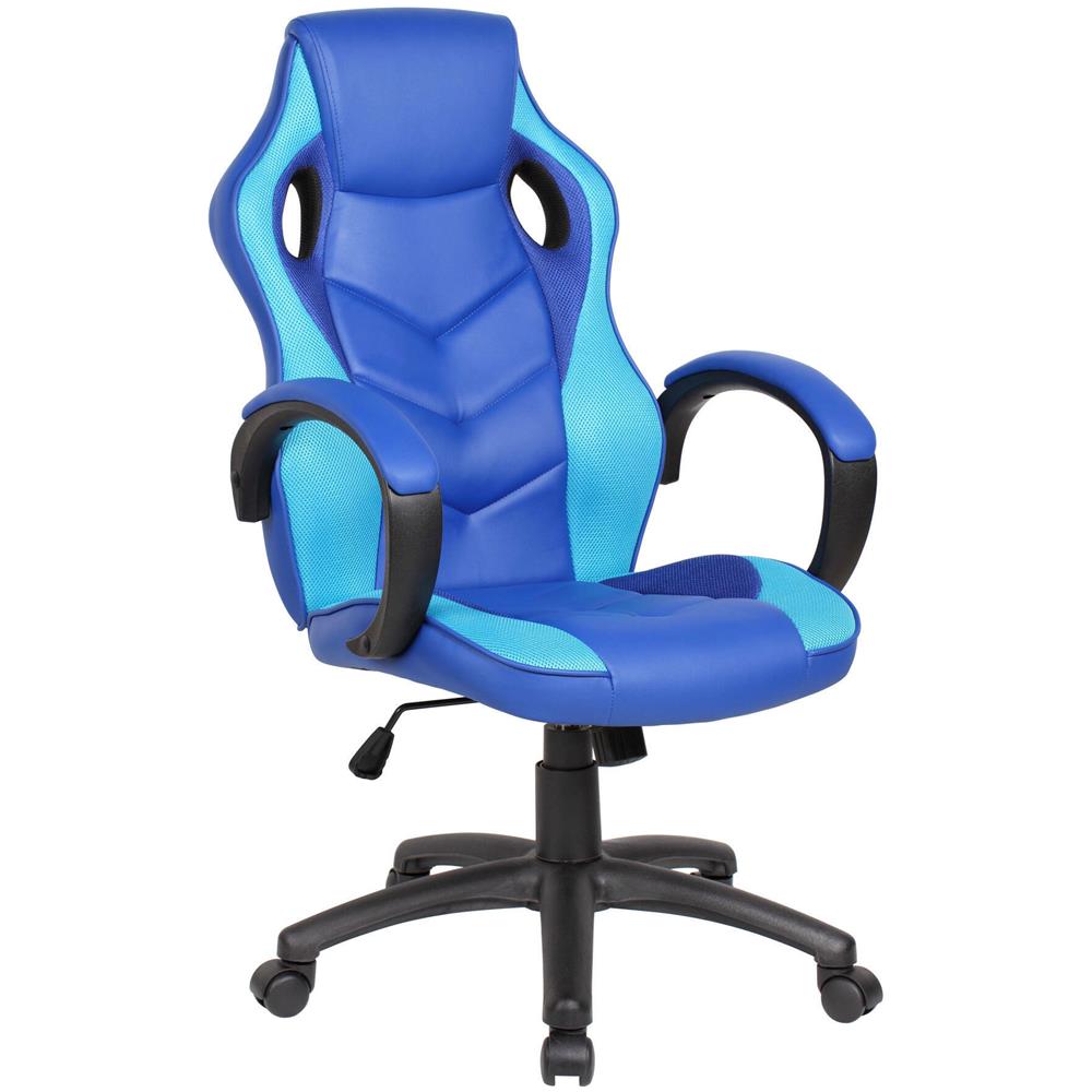 Sedia Da Gaming Caloundra, Poltrona Da Gaming Adulto, Sedia Da Scrivania, 66x61h104/114 Cm, Blu E Azzurro - Foto 1