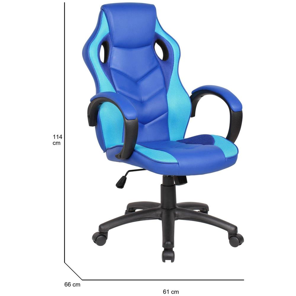 Sedia Da Gaming Caloundra, Poltrona Da Gaming Adulto, Sedia Da Scrivania, 66x61h104/114 Cm, Blu E Azzurro - Foto 2