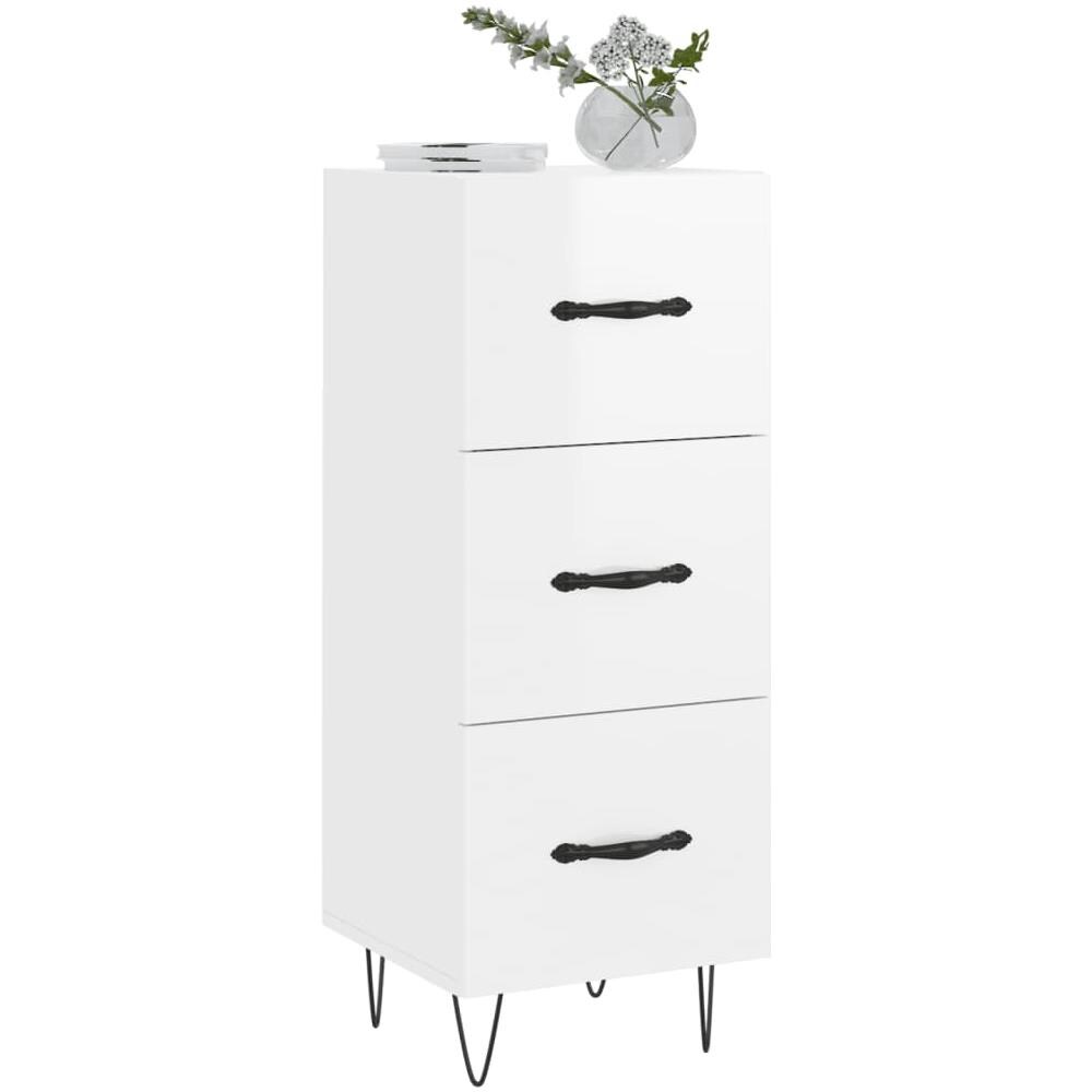 Credenza Bianco Lucido 34,5x34x90 Cm In Legno Multistrato - Foto 3