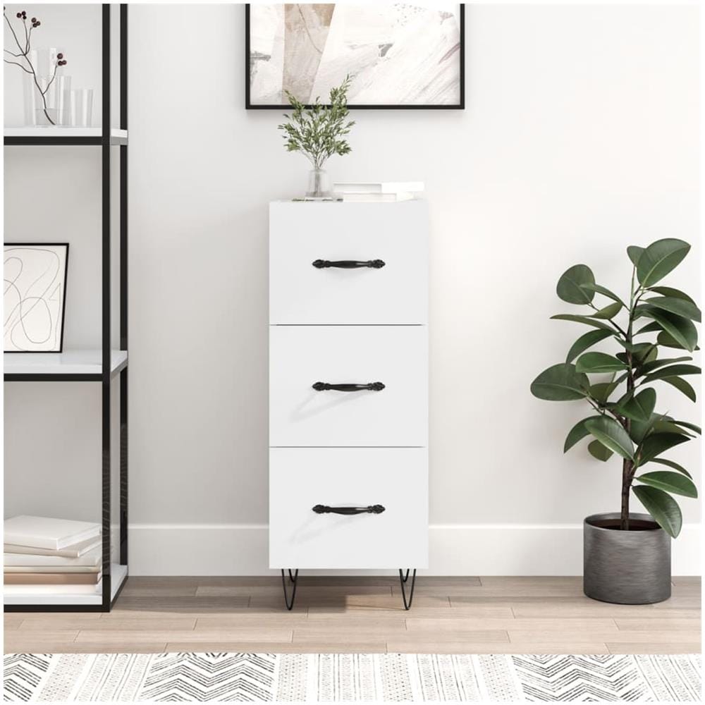 Credenza Bianco Lucido 34,5x34x90 Cm In Legno Multistrato - Foto 1