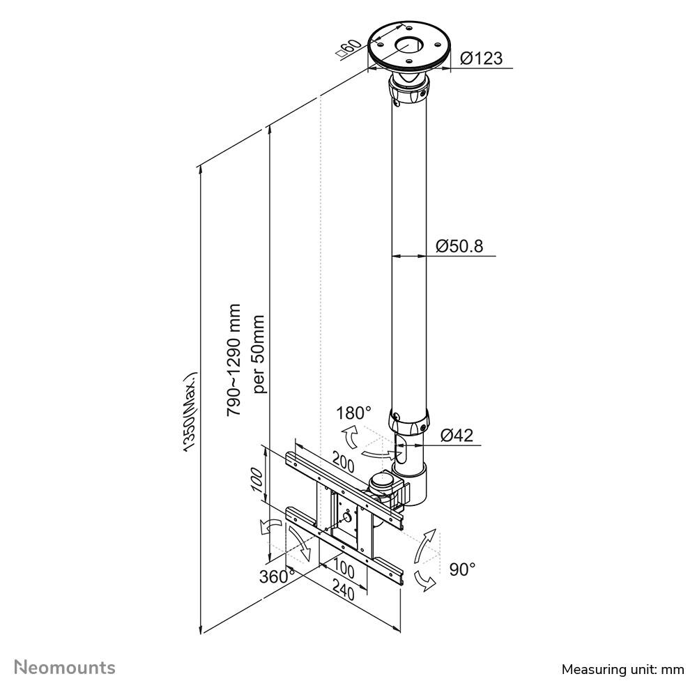 FPMA-C100SILVER Supporto da Soffitto per Schermi LCD /LED /TFT - Foto 3