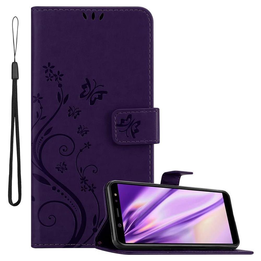 Custodia Compatibile Con Samsung Galaxy A6 2018 In Lilla Scuro Fiore - Coperchio Protettivo In Design Floreale Con Chiusura Magnetica, Funzione Stand E Slot Per Carte - Foto 1