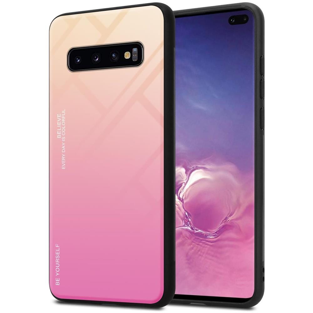 Custodia Compatibile Con Samsung Galaxy S10 Plus In Giallo - Rosa - Coperchio Protettivo Bicolore In Vetro Temperato E Silicone Tpu - Foto 1
