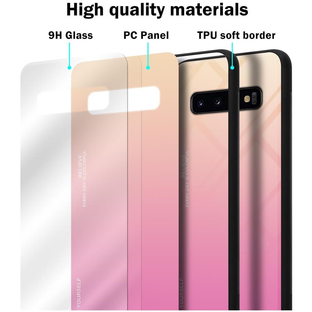 Custodia Compatibile Con Samsung Galaxy S10 Plus In Giallo - Rosa - Coperchio Protettivo Bicolore In Vetro Temperato E Silicone Tpu - Foto 6