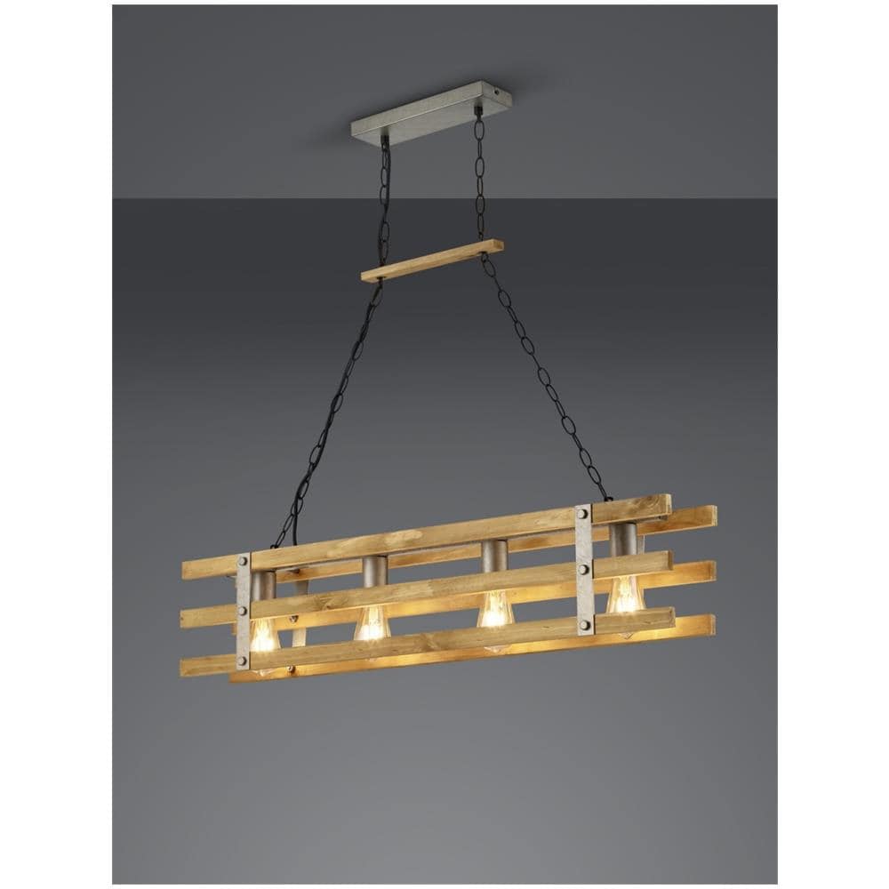 Khan Sospensione Legno E Metallo Anticato Rettangolare 4 Luci L. 100cm - Foto 1