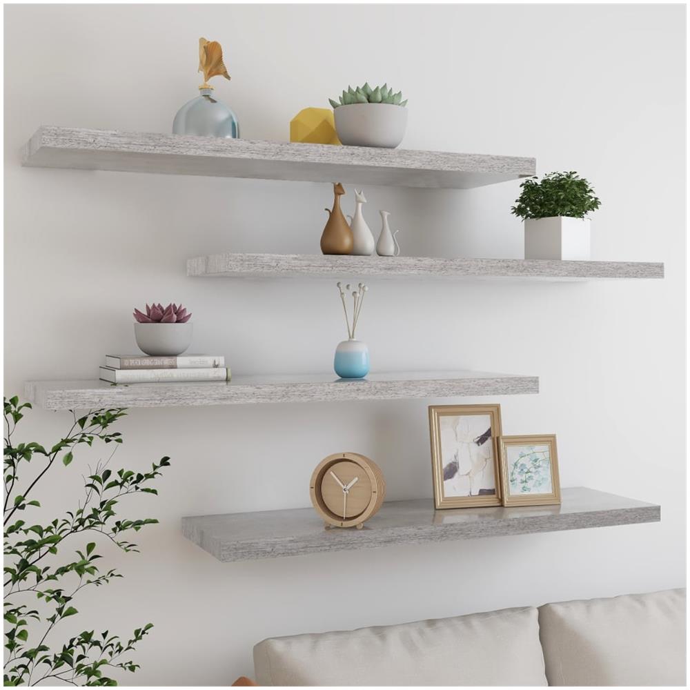Scaffali A Parete 4 Pz Grigio Cemento 90x23,5x3,8 Cm In Mdf - Foto 1