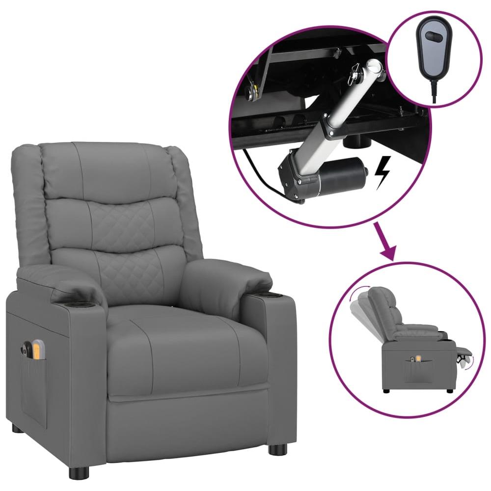Poltrona Massaggiante Elettrica Grigio Similpelle - Foto 1