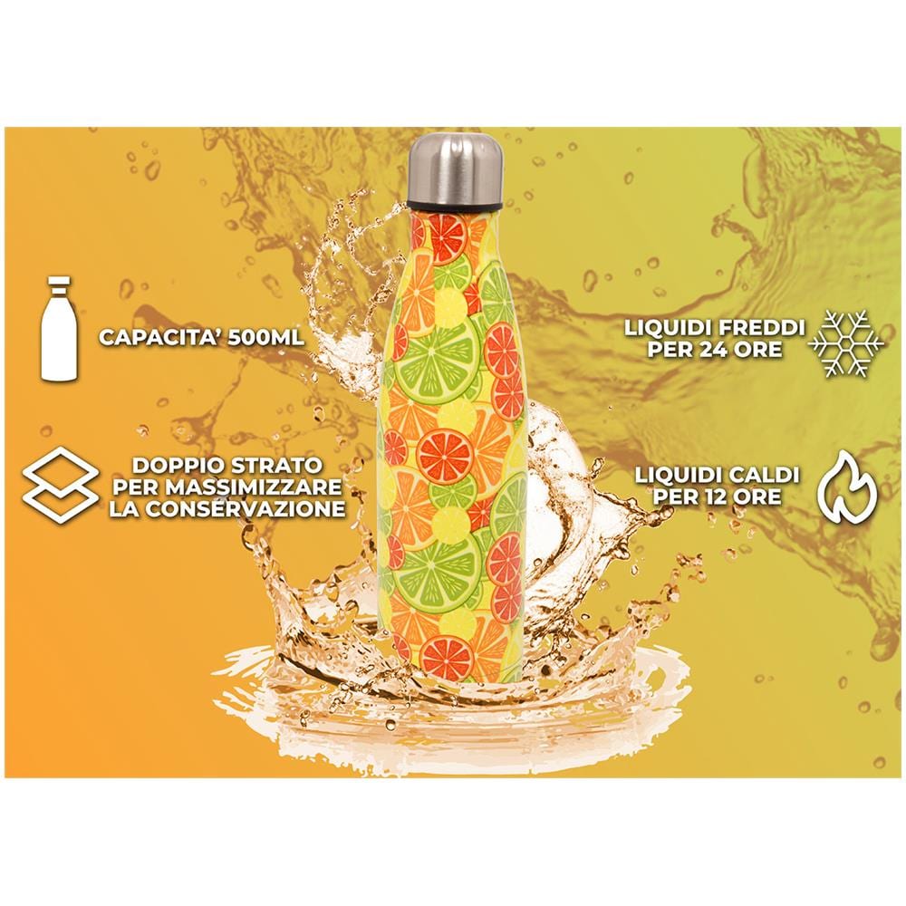 Borraccia Termica 500ml Bottiglia Acqua Thermos Caff&egrave; E Bevande Calde In Acciaio In Fantasia Doppio Strato Borraccia Agrumi - Foto 2