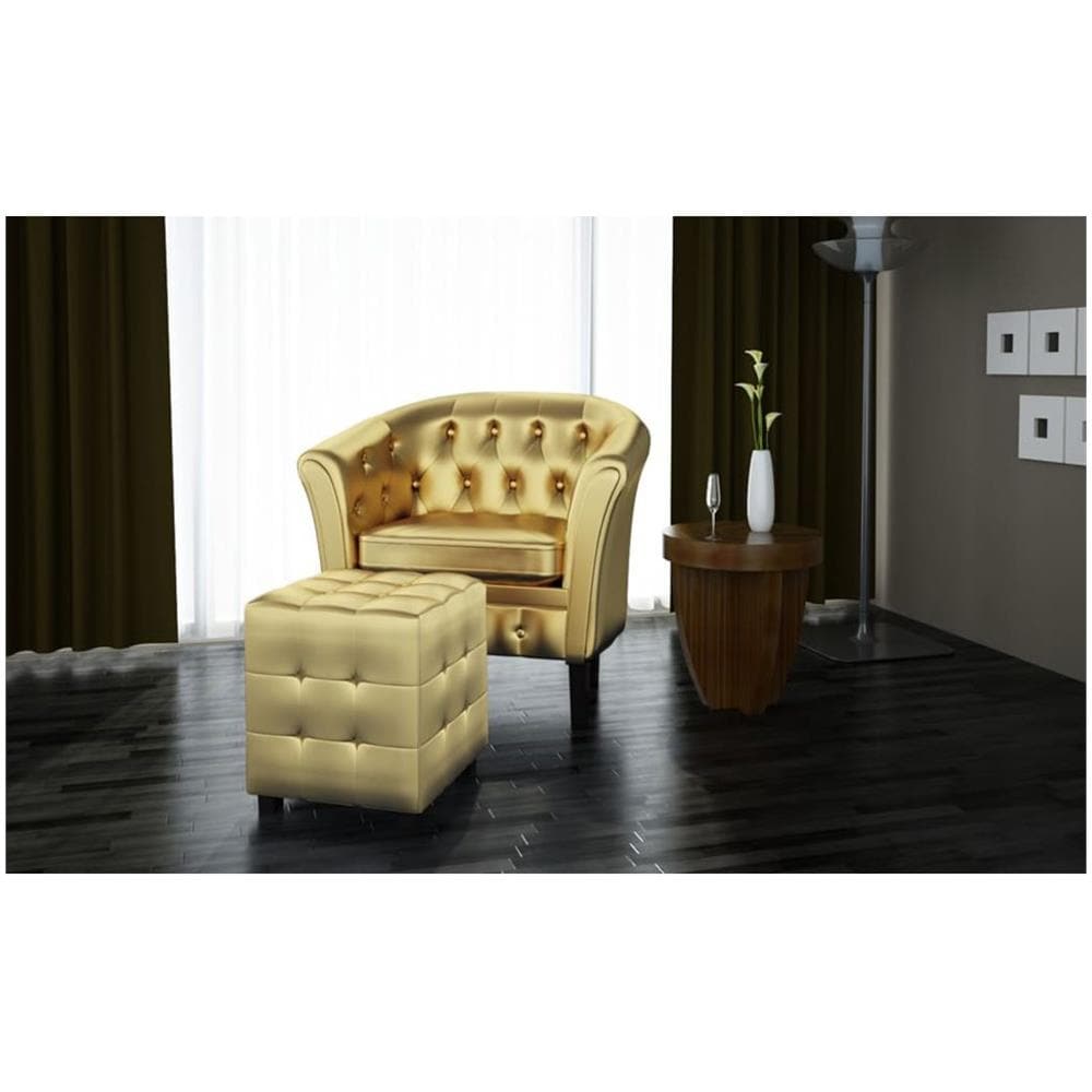 Chesterfield Poltrona Con Poggiapiedi Poltroncina Oro - Foto 2