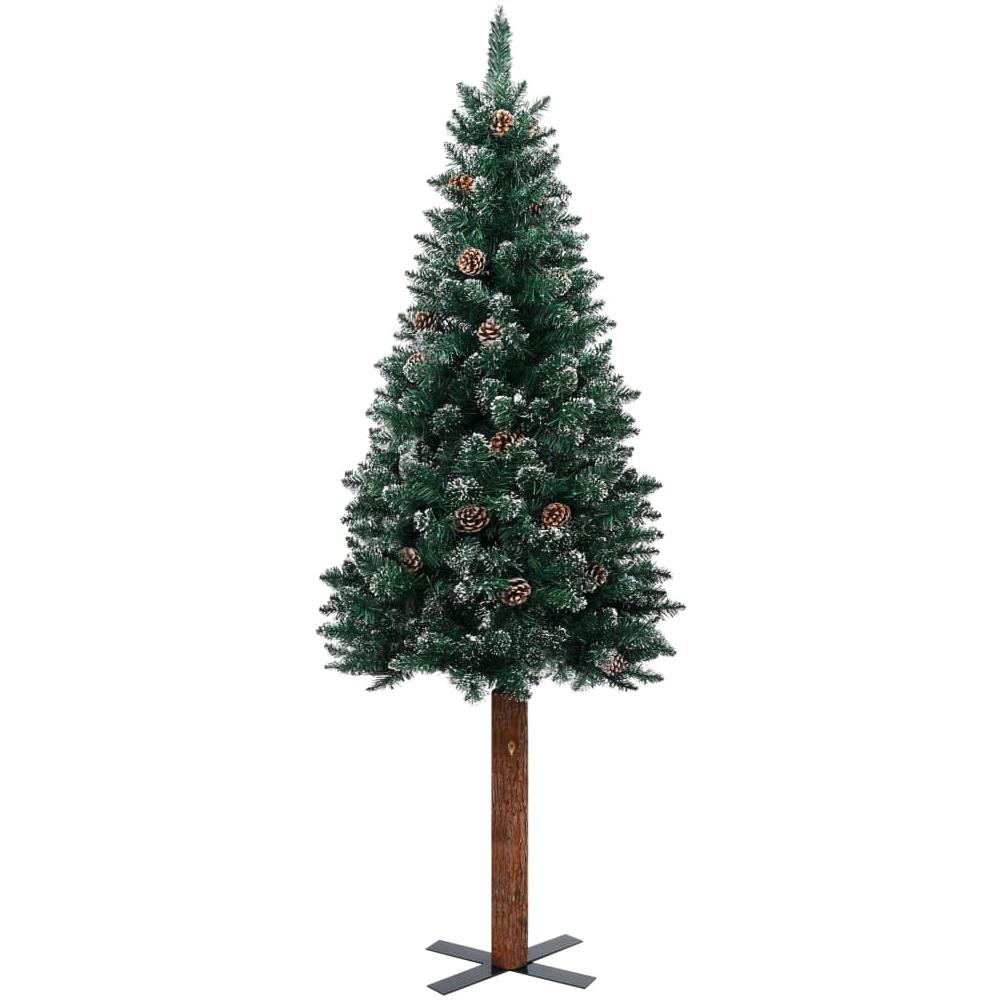 Albero di Natale Sottile con Legno Vero e Neve Verde 180 cm - Foto 6