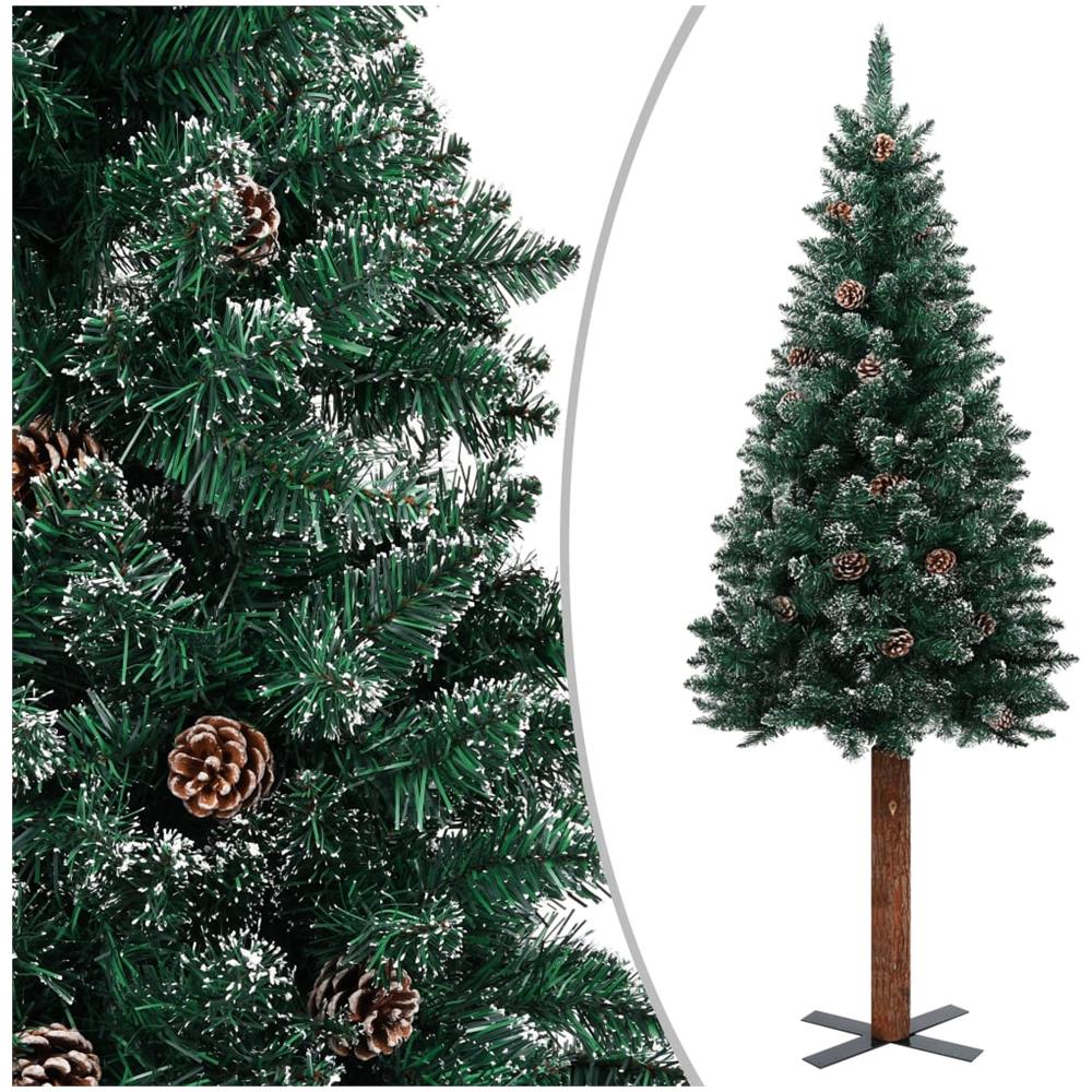 Albero di Natale Sottile con Legno Vero e Neve Verde 180 cm - Foto 1