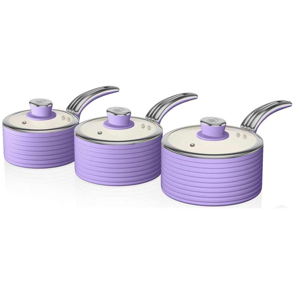 Swps3020purn Retro Batteria Pentole 3 Casseruole 16 18 20cm, Induzione Antiaderente Ceramica Viola - Foto 1