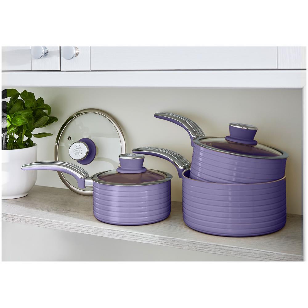 Swps3020purn Retro Batteria Pentole 3 Casseruole 16 18 20cm, Induzione Antiaderente Ceramica Viola - Foto 2